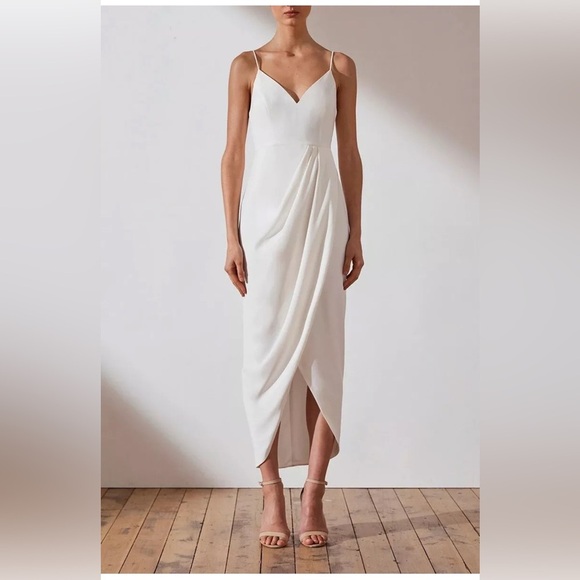 NEW Shona Joy Revolve Draped Cocktail Dress Tank Ivory White Bridal US 8 NWT - Picture 1 of 10
